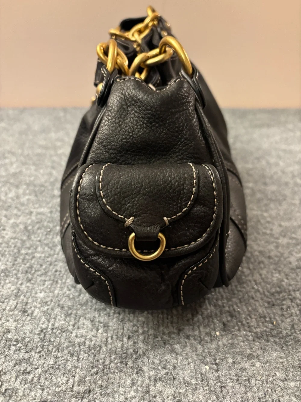 RARE Juicy Couture Y2K Scottie Tag Charm Leather Shoulder Bag Black